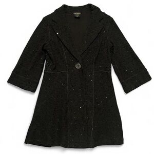 Y2K Eva Varro sequin button down jacket blingy midnight black goth size m blazer